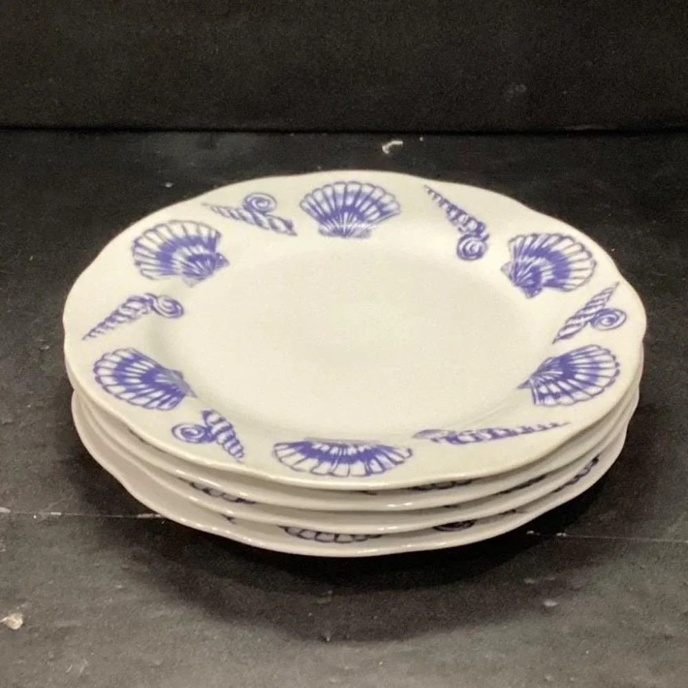Allied Designs Seashore Luncheon Plates, Set of 4, Vintage Blue & White‎ Design